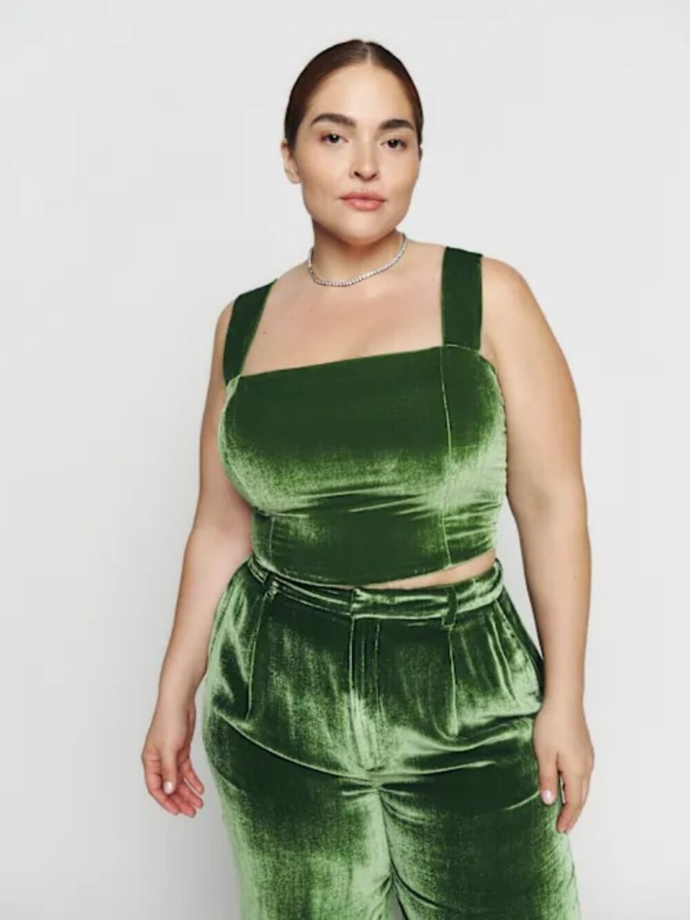 Reformation Giulia Velvet Top Es Palm Green - Size 14